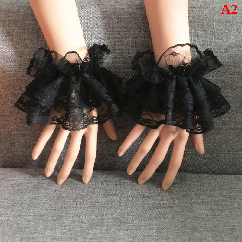 AliExpress Black Lace Ruffled Wrist Cuffs, Lolita Style, view 3