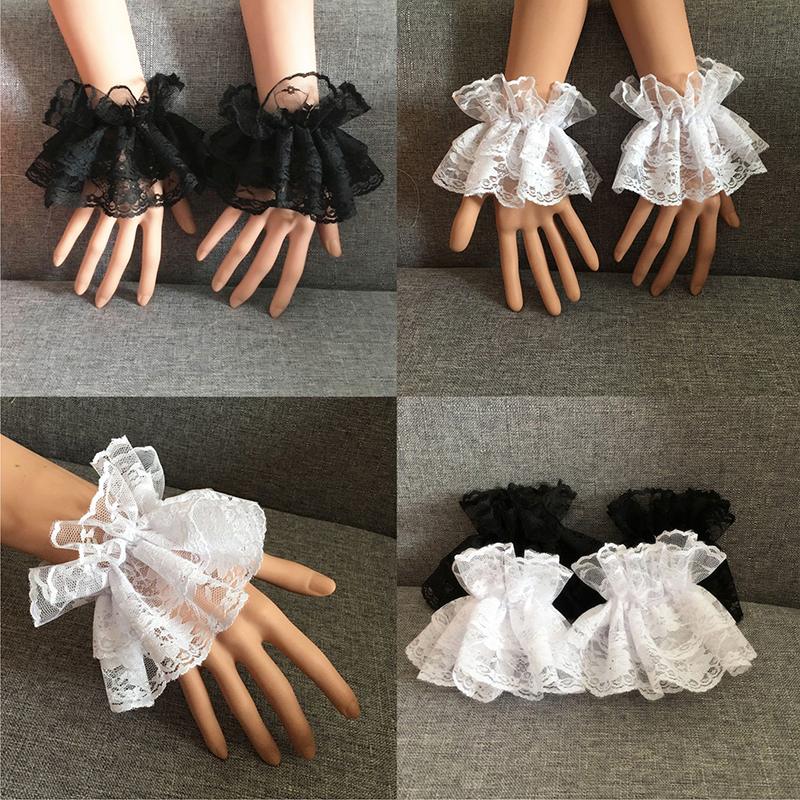 AliExpress Black Lace Ruffled Wrist Cuffs, Lolita Style, view 4