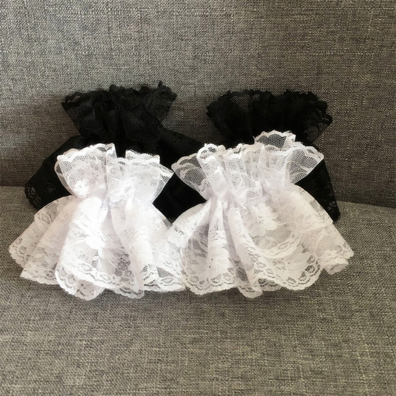AliExpress Black Lace Ruffled Wrist Cuffs, Lolita Style, view 5