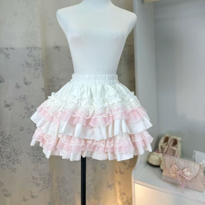 AliExpress Lolita Style Princess Vintage Cake Skirt  Sweet Kawaii Women Cute Lace Ruffles Party Mini Skirts Harajuku Y2k Faldas Mujer, view 2