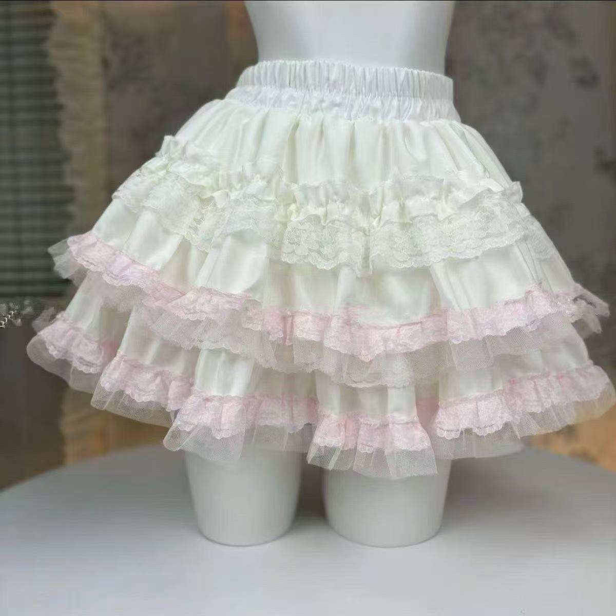 AliExpress Lolita Style Princess Vintage Cake Skirt  Sweet Kawaii Women Cute Lace Ruffles Party Mini Skirts Harajuku Y2k Faldas Mujer, view 3
