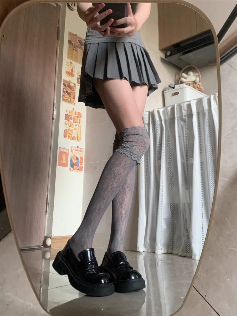 AliExpress Lolita Sweet Lace-edge Fishnet Stockings Women Sexy Floral Pattern Nylon Mesh Thigh High Stocking JK Japanese Cos Overknee Socks, view 6