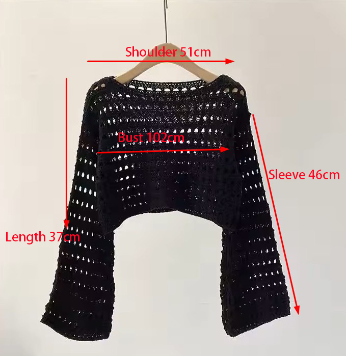 AliExpress Long Sleeve Crochet Knit Top Summer Beach Bikini Cover Up Crop Pullover Wool Knitwear Blouse Women Vacation Boho Outfit, view 2