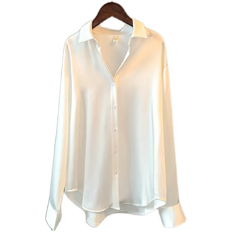 AliExpress Long Sleeve Satin Shirt Women's Design Sense Spring and Summer Sun-Proof All-Matching Draping Retro Style Shirt Tops