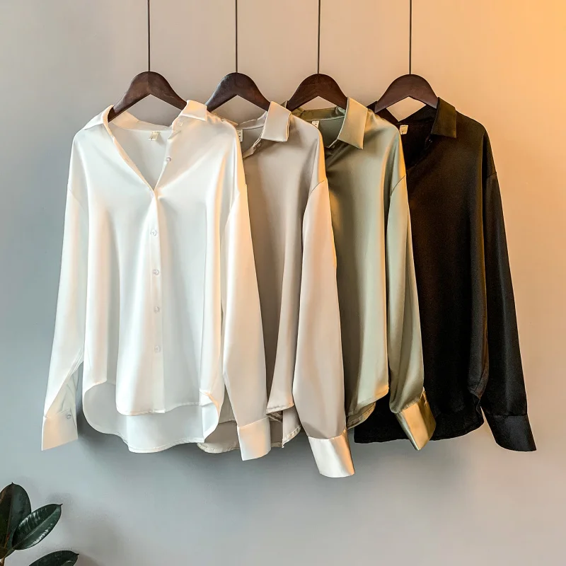 AliExpress Long Sleeve Satin Shirt Women's Design Sense Spring and Summer Sun-Proof All-Matching Draping Retro Style Shirt Tops, view 2