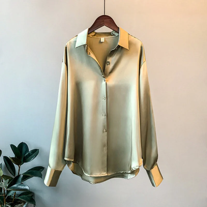 AliExpress Long Sleeve Satin Shirt Women's Design Sense Spring and Summer Sun-Proof All-Matching Draping Retro Style Shirt Tops, view 3