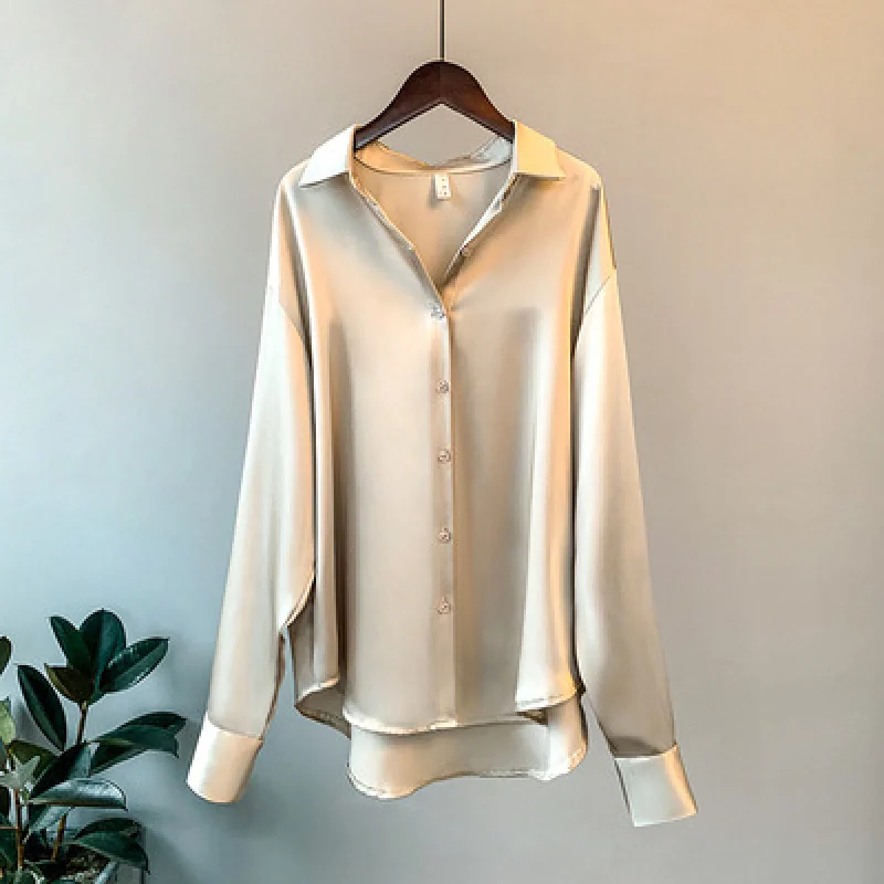 AliExpress Long Sleeve Satin Shirt Women's Design Sense Spring and Summer Sun-Proof All-Matching Draping Retro Style Shirt Tops, view 4