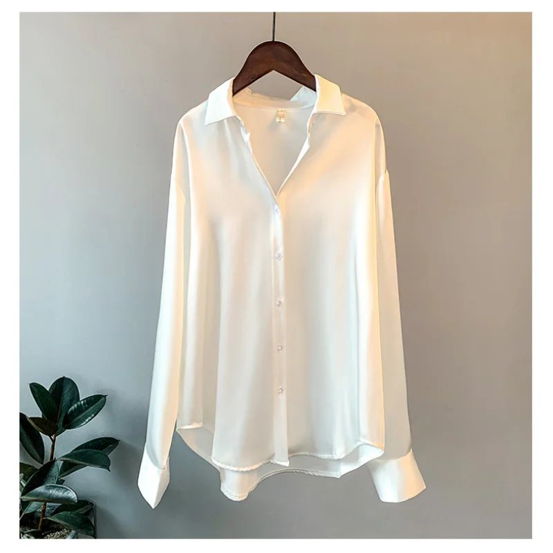 AliExpress Long Sleeve Satin Shirt Women's Design Sense Spring and Summer Sun-Proof All-Matching Draping Retro Style Shirt Tops, view 5