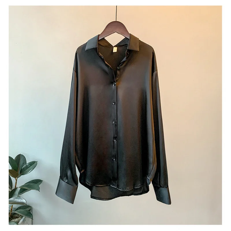 AliExpress Long Sleeve Satin Shirt Women's Design Sense Spring and Summer Sun-Proof All-Matching Draping Retro Style Shirt Tops, view 6