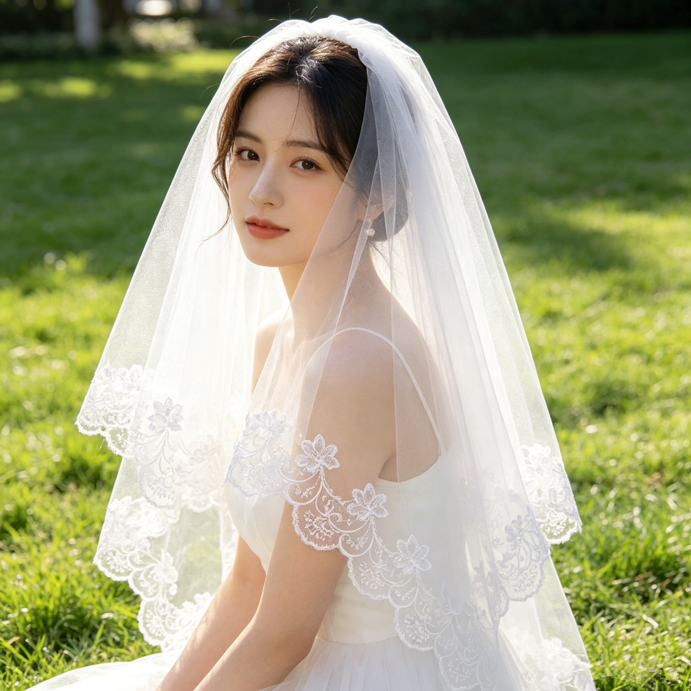 AliExpress Long White Wedding Veil Elegant Floral Lace Edge Bridal Veils White Wedding Veil Bridal Hair Accessory for Bride Wedding Party, view 4