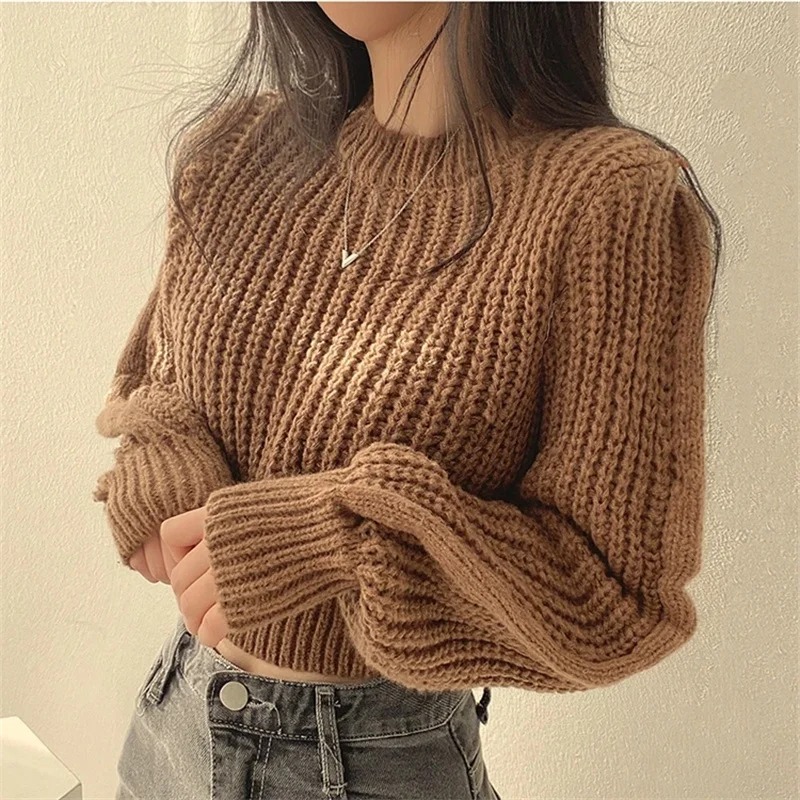 AliExpress Loose Vintage Harajuku Lantern Long Sleeve Women Sweater Korean Autumn Winter Knitwear Soft Warm Tops Chic Solid Femme Sweater, view 4