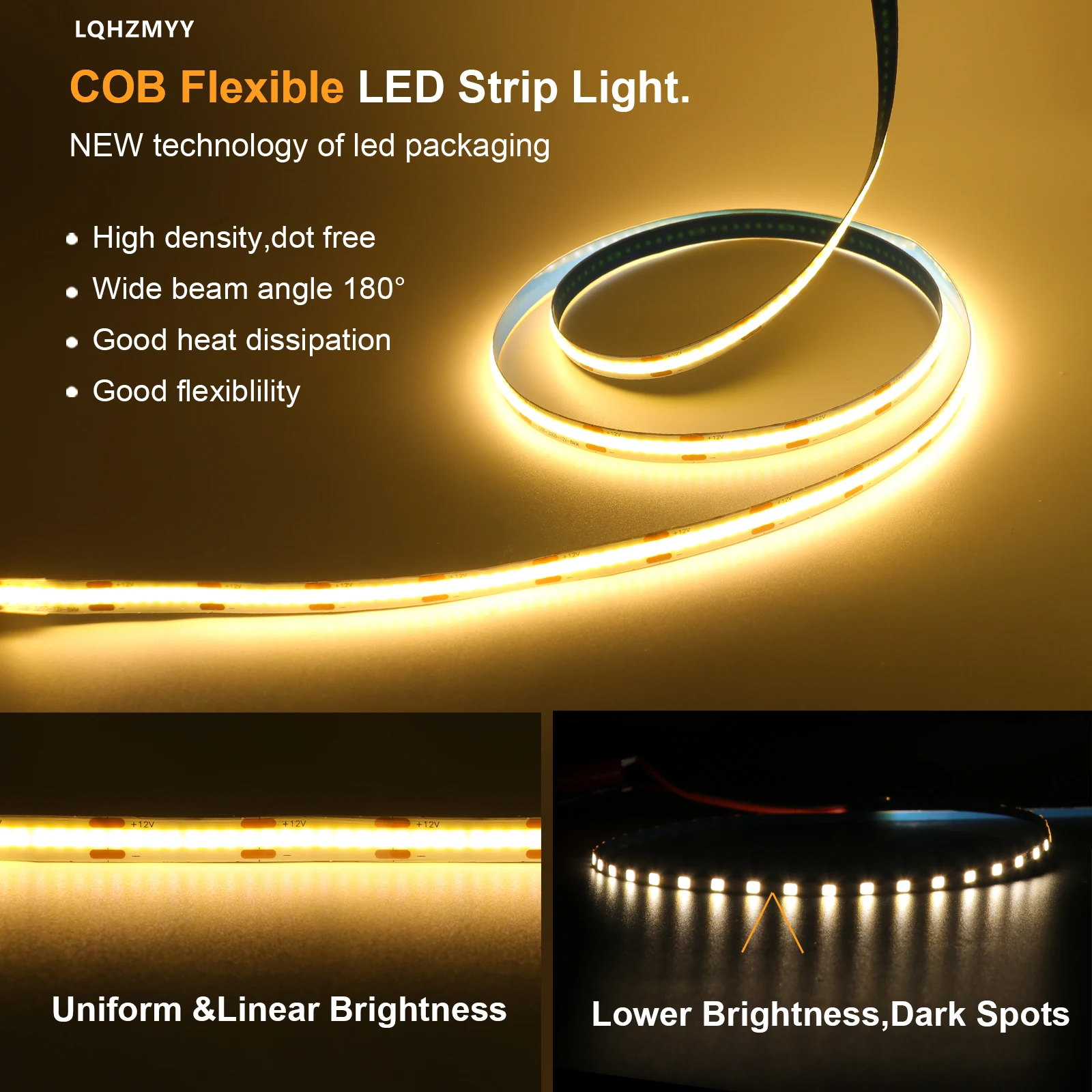 AliExpress Lqhzmyy 12V COB LED Strip Light (5m, 3000K), view 5