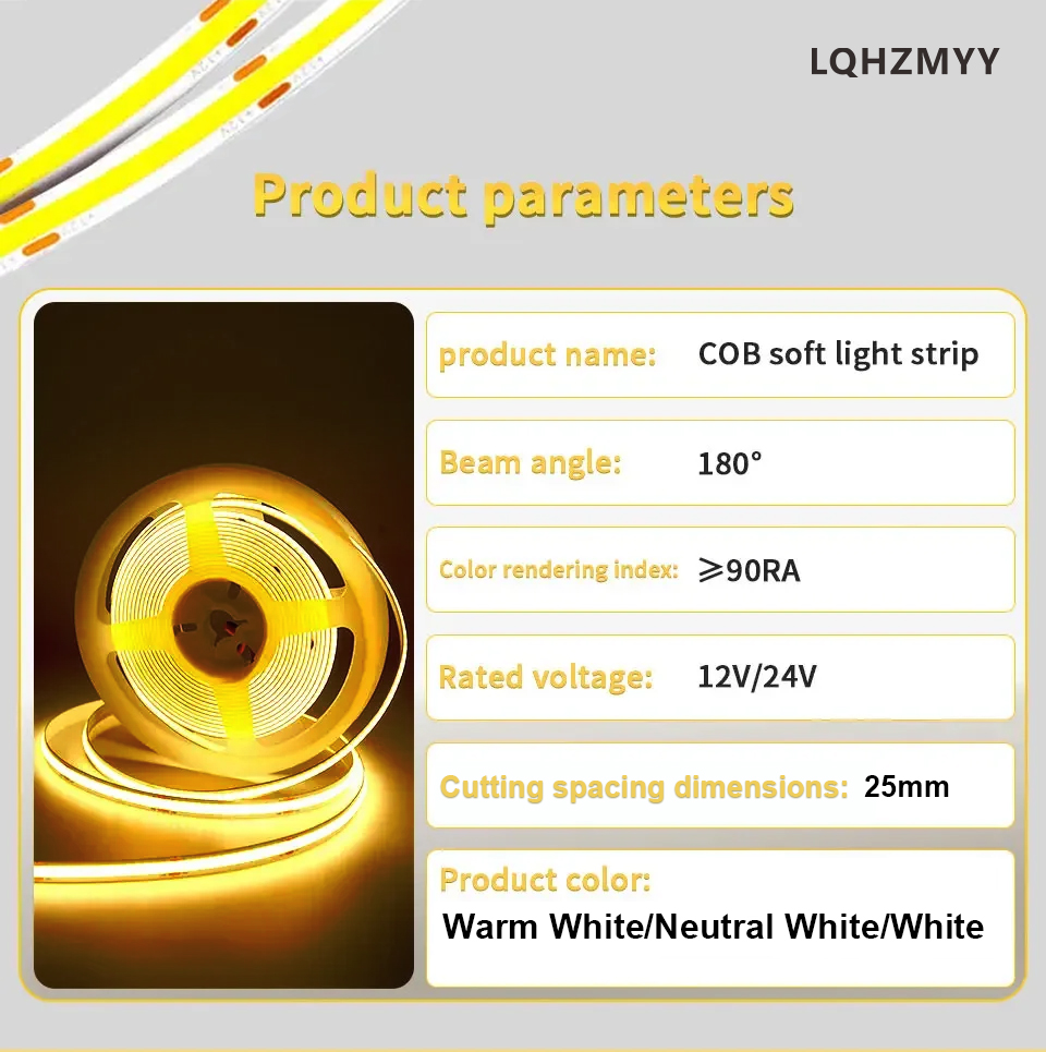 AliExpress Lqhzmyy 12V COB LED Strip Light (5m, 3000K), view 6
