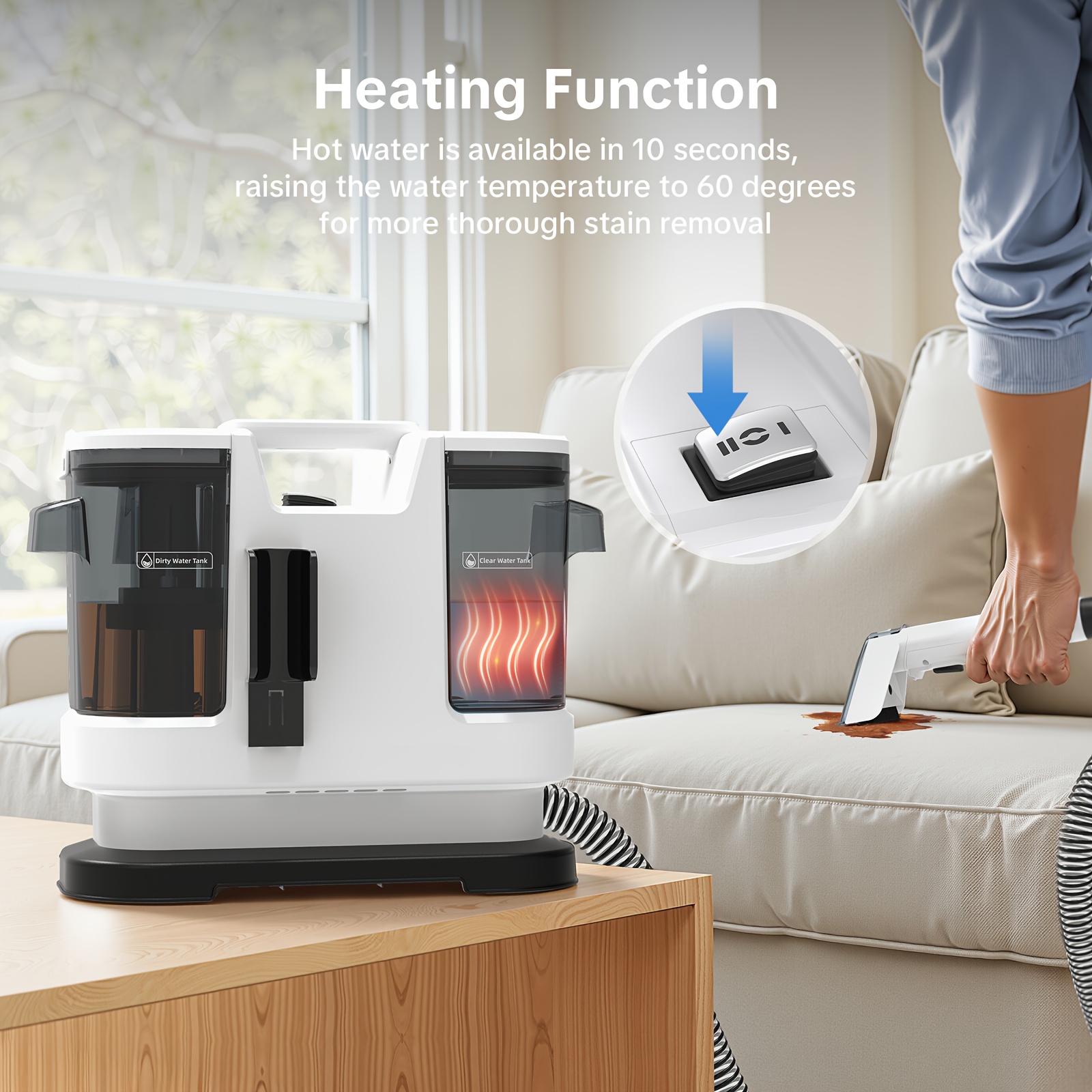 AliExpress Lubluelu V8 Instant Heated Function Carpet Cleaner Machine 15Kpa Powerful Suction Hot Water Upgrade Portable Carpet Cleaning Machines for Pet Stains with Cleaning Tools & Self-Cleaning for Car/Couch/Rug/Spot, view 2