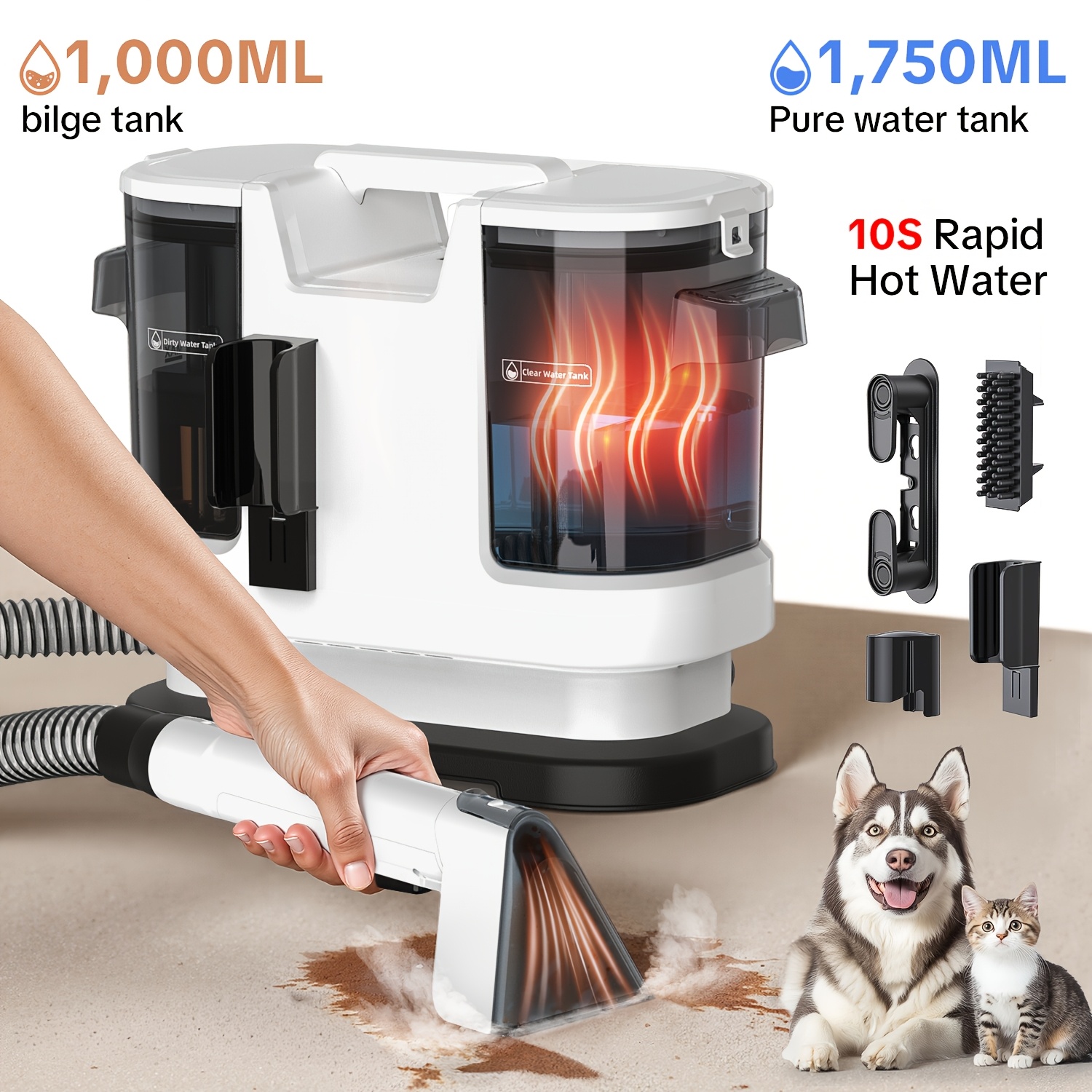 AliExpress Lubluelu V8 Instant Heated Function Carpet Cleaner Machine 15Kpa Powerful Suction Hot Water Upgrade Portable Carpet Cleaning Machines for Pet Stains with Cleaning Tools & Self-Cleaning for Car/Couch/Rug/Spot, view 3