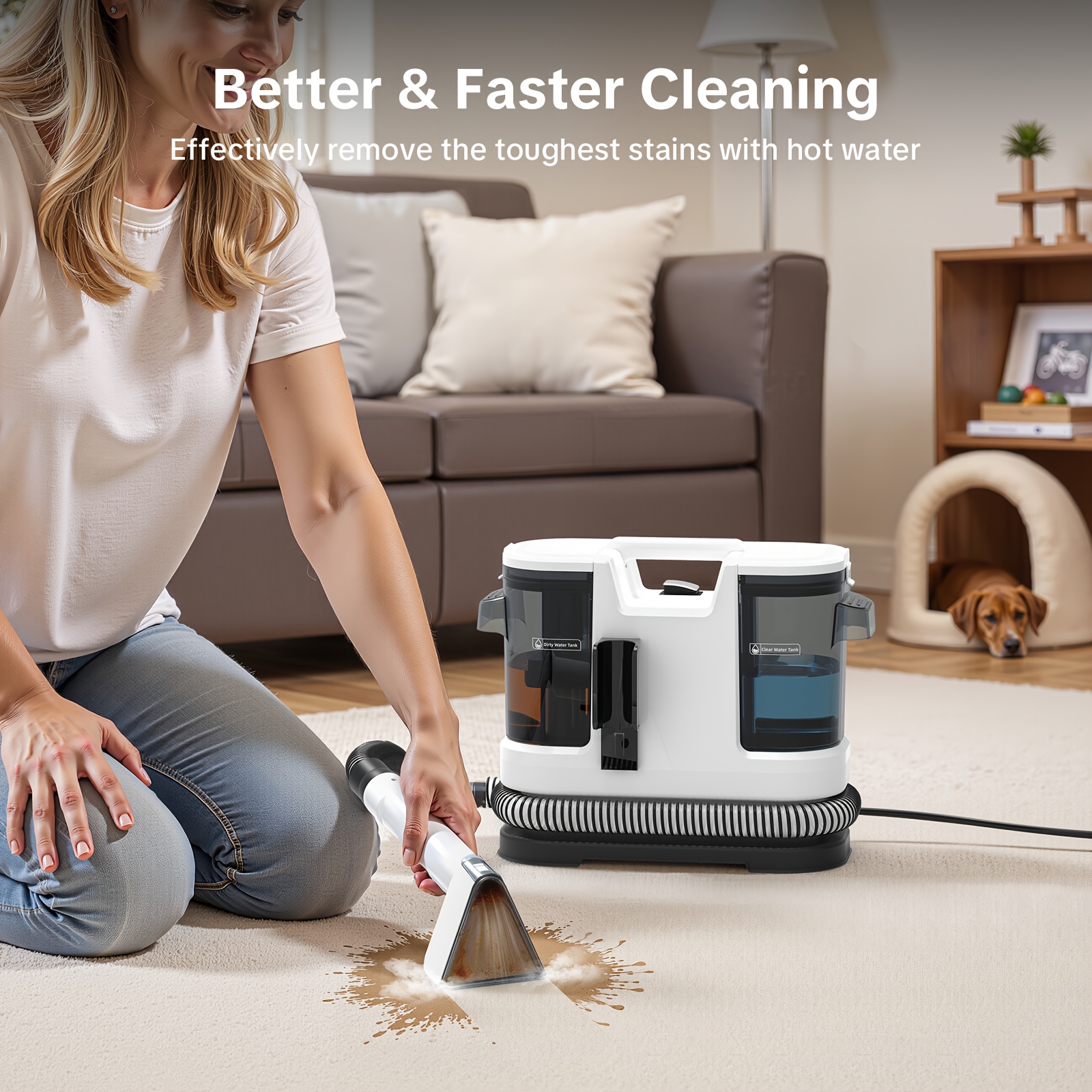 AliExpress Lubluelu V8 Instant Heated Function Carpet Cleaner Machine 15Kpa Powerful Suction Hot Water Upgrade Portable Carpet Cleaning Machines for Pet Stains with Cleaning Tools & Self-Cleaning for Car/Couch/Rug/Spot, view 4