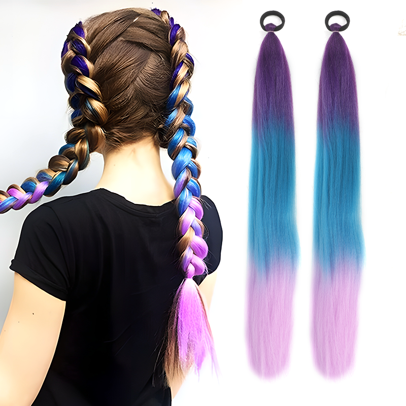 AliExpress LUPU Synthetic Ponytail Extension with Elastic Tie Hair Band 26" Long Straight Colored Braiding Ponytail Ombre Pink Purple Blue