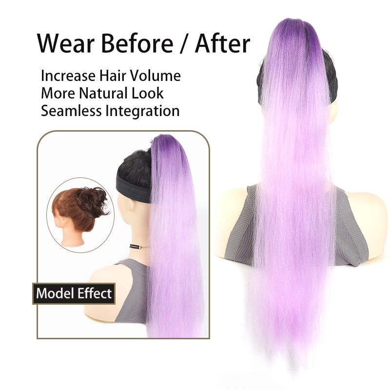 AliExpress LUPU Synthetic Ponytail Extension with Elastic Tie Hair Band 26" Long Straight Colored Braiding Ponytail Ombre Pink Purple Blue, view 4