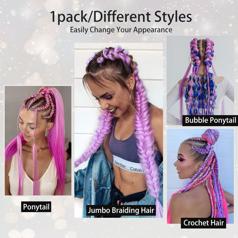 AliExpress LUPU Synthetic Ponytail Extension with Elastic Tie Hair Band 26" Long Straight Colored Braiding Ponytail Ombre Pink Purple Blue, view 5