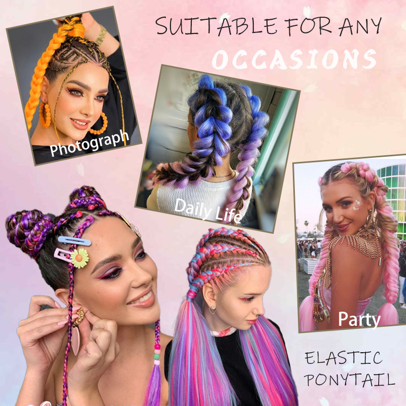 AliExpress LUPU Synthetic Ponytail Extension with Elastic Tie Hair Band 26" Long Straight Colored Braiding Ponytail Ombre Pink Purple Blue, view 6