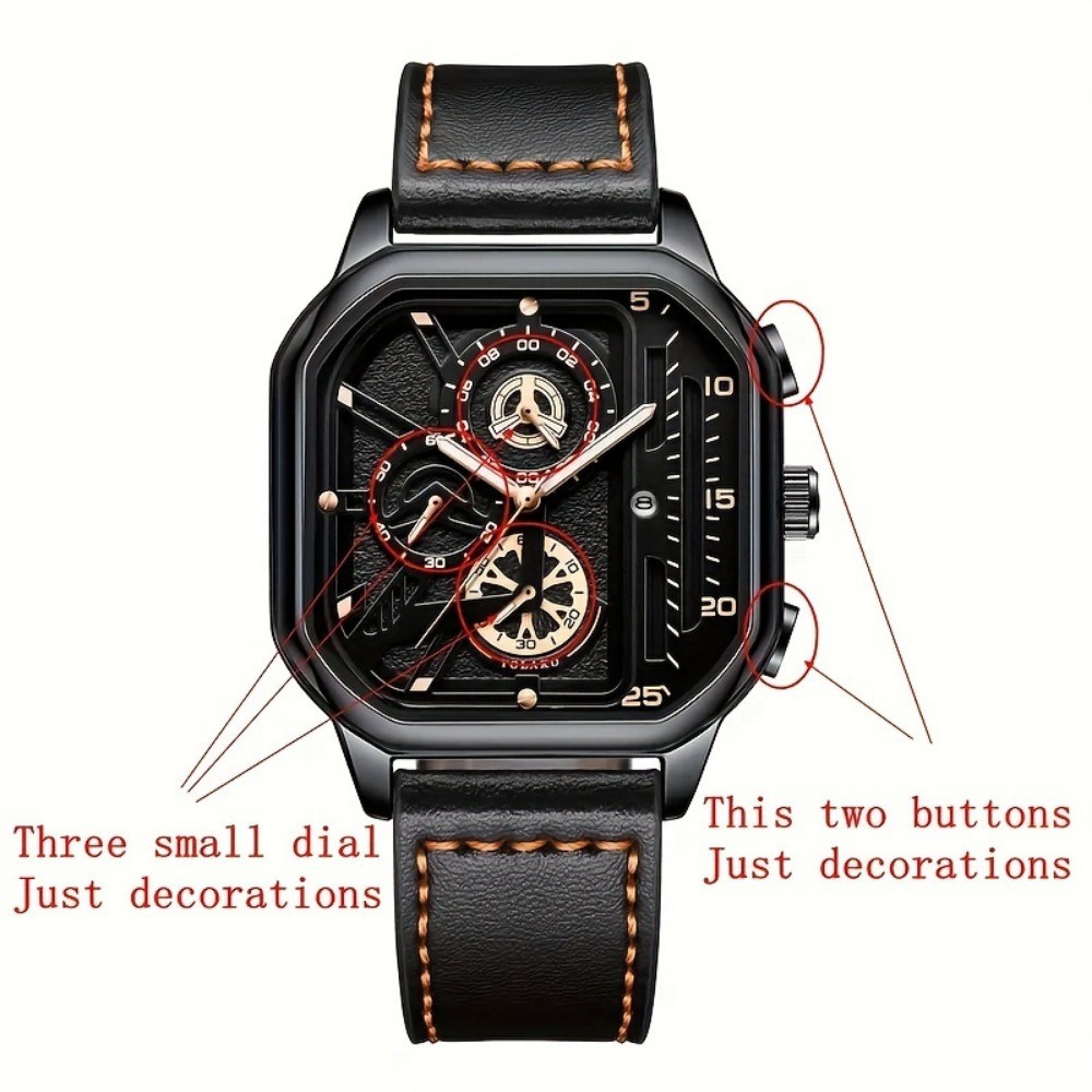 AliExpress Men's Large-Dial Square Quartz Watch with PU Strap, view 6