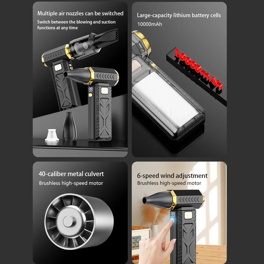 AliExpress M18 Brushless Turbo Blower Jet Fan 400000RPM Powerful Electric Portable Dust Cleaner 53m/s Type-C Charging Violent Fan, view 4