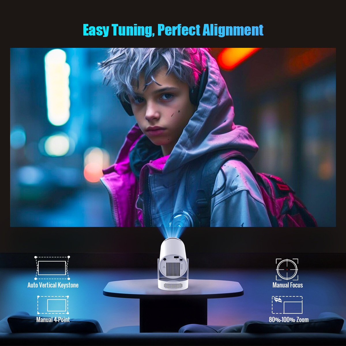 AliExpress Magcubic 8K Wifi6 Projector 290ANSI Android 14 Dual WIFI Allwinner H726 BT5.4 1280*720P Home Cinema Outdoor Portable HY300 Pro +, view 3