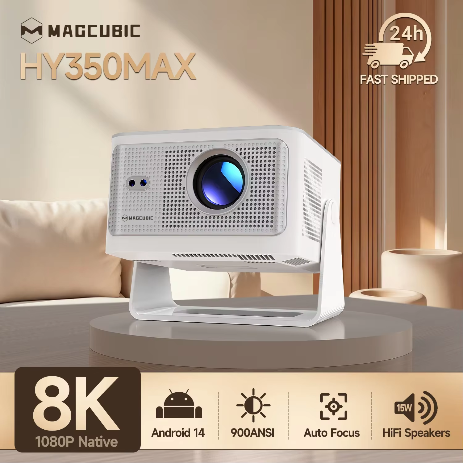AliExpress Magcubic Android 14 900ANSI Projector Auto Focus Native 1080P Support 8K With Wifi6 BT5.4 Portable Movie Outdoor HY350Max