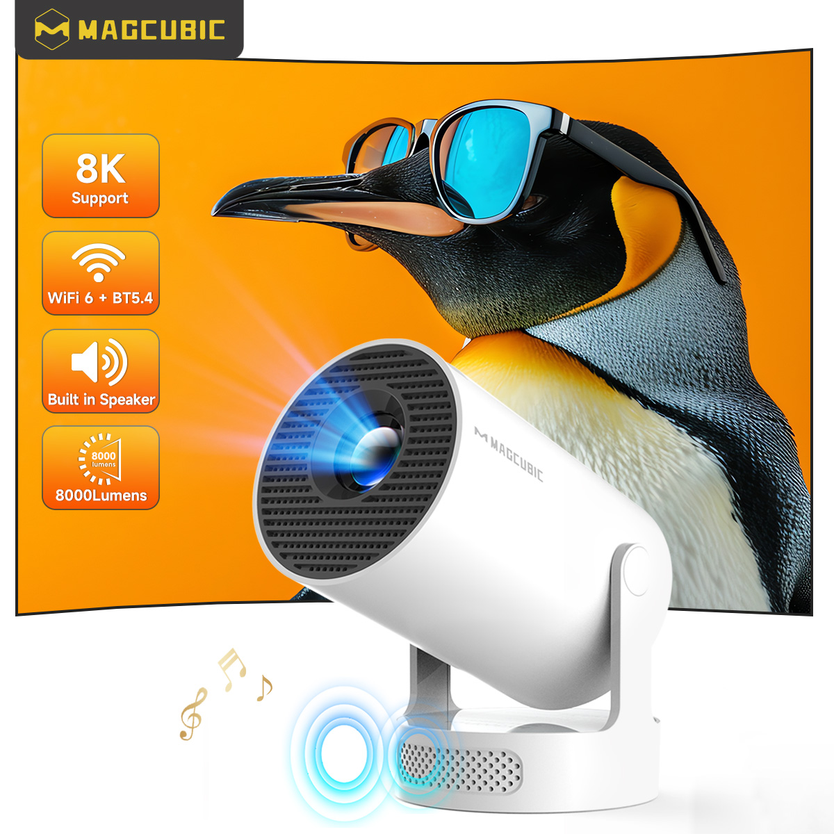 AliExpress Magcubic HY300 Pro + Projector 8K 720P With 5W Speaker Android 14 8000 Lumens WiFi 6 BT5.4 Outdoor Video Home Theater Projector