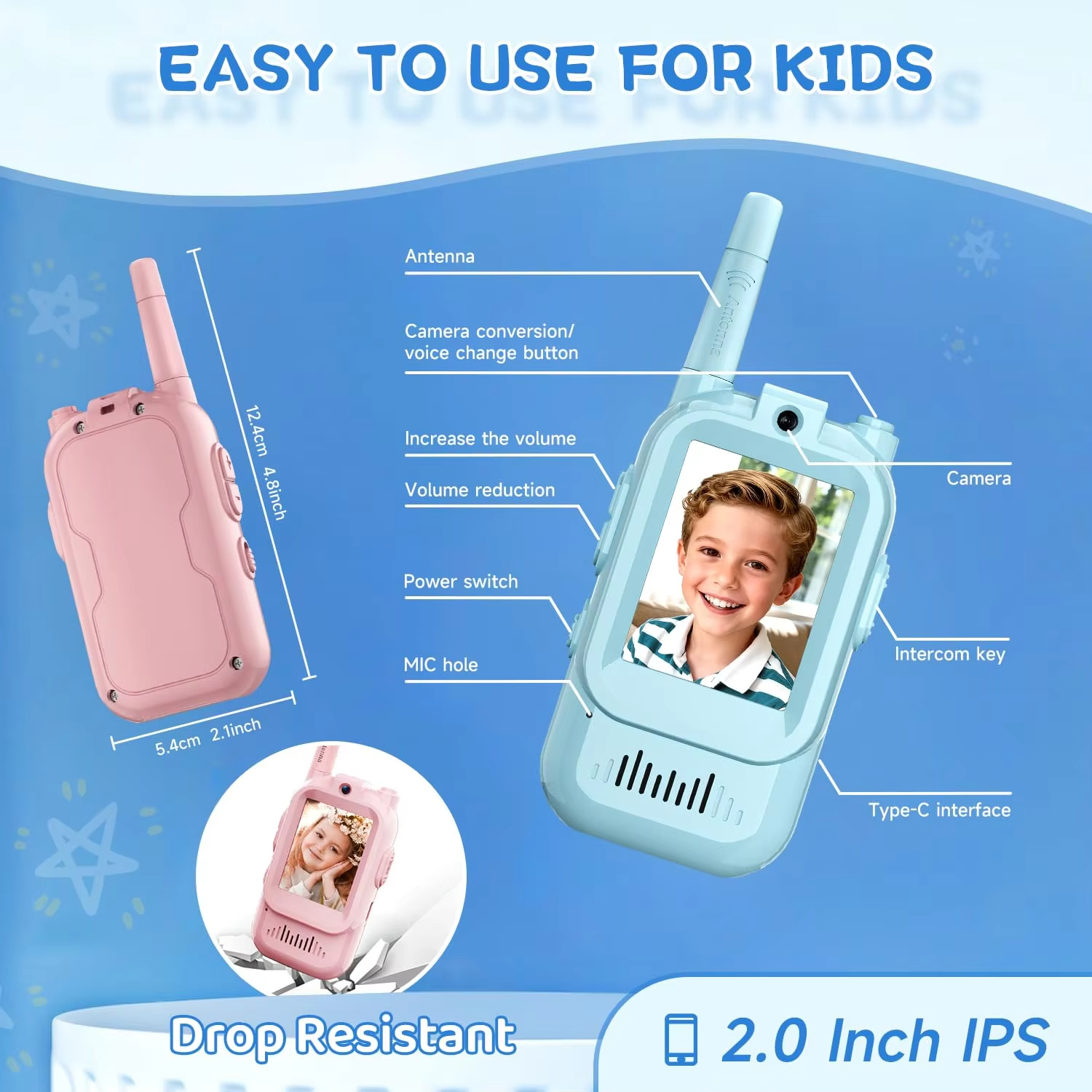 AliExpress Magecam Video Walkie Talkies for Kids 2 Pack Rechargeable Intercom Walkie-talkie 2 Screen One-Click Call Child Video Intercom, view 6
