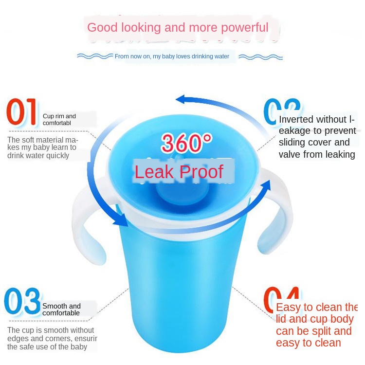 AliExpress Magic Baby Cups Can Be Turned Baby Learning Drinking Cup Leakproof Child Water Cup Bottle 240ml Copos Learning Cup Baby Cup, view 6