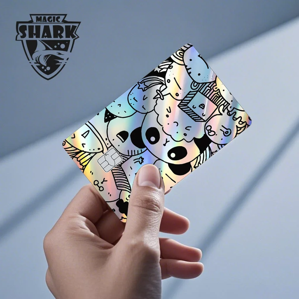 AliExpress Magic Shark Skull Panda Hunter Broke Blue Eyes Dragon Laser Holographic Sticker Cover Film Skin for Credit Bank Debit Card, view 6