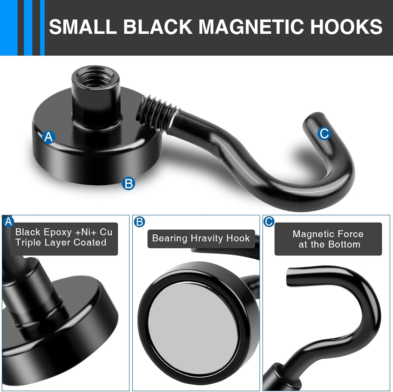AliExpress Heavy-Duty Black Magnetic Hooks, view 2