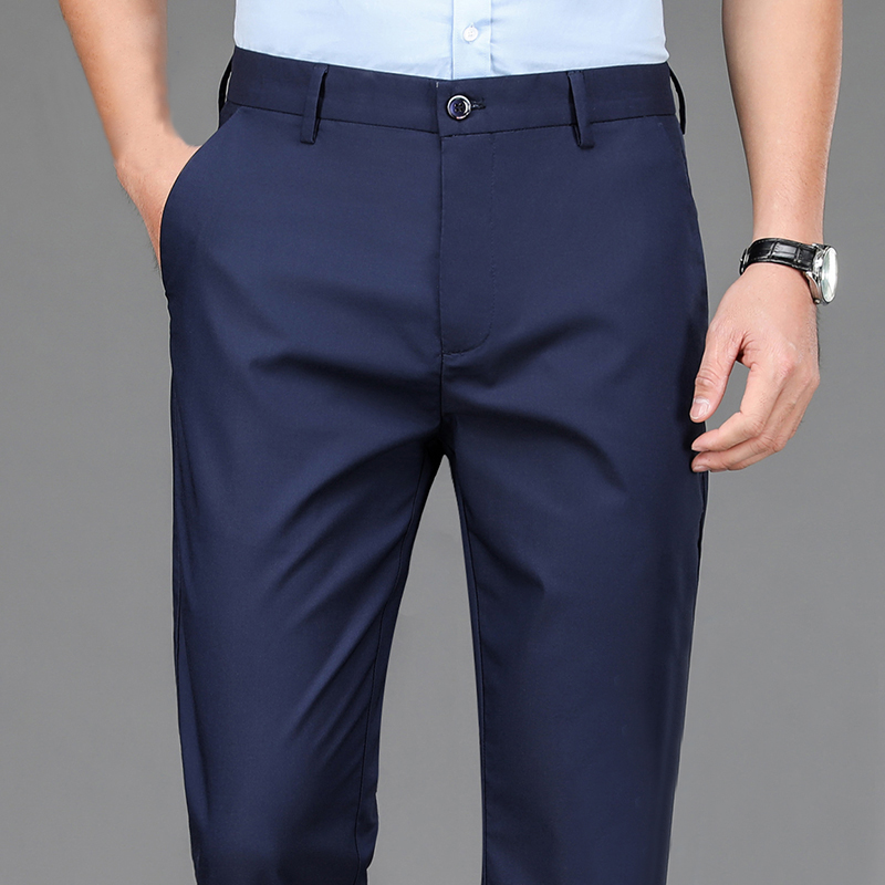 AliExpress Male Smart Casual Pants Stretchy Sports Men's Fast Dry Trousers Spring Autumn Full Length Straight Office Black Navy Work Pants
