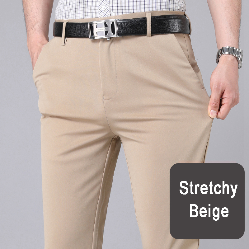 AliExpress Male Smart Casual Pants Stretchy Sports Men's Fast Dry Trousers Spring Autumn Full Length Straight Office Black Navy Work Pants, view 5
