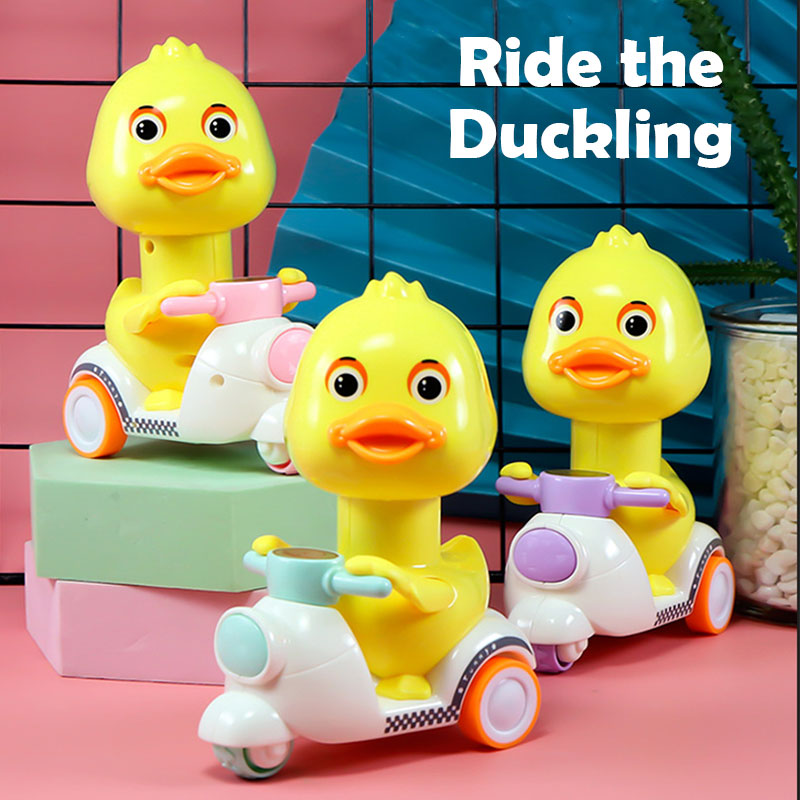 AliExpress Manual Pressing Head Free Rotation Cute Duck Press Car Motorcycle Anti-collision And Anti Drop Baby Toys Mini Car For Kids