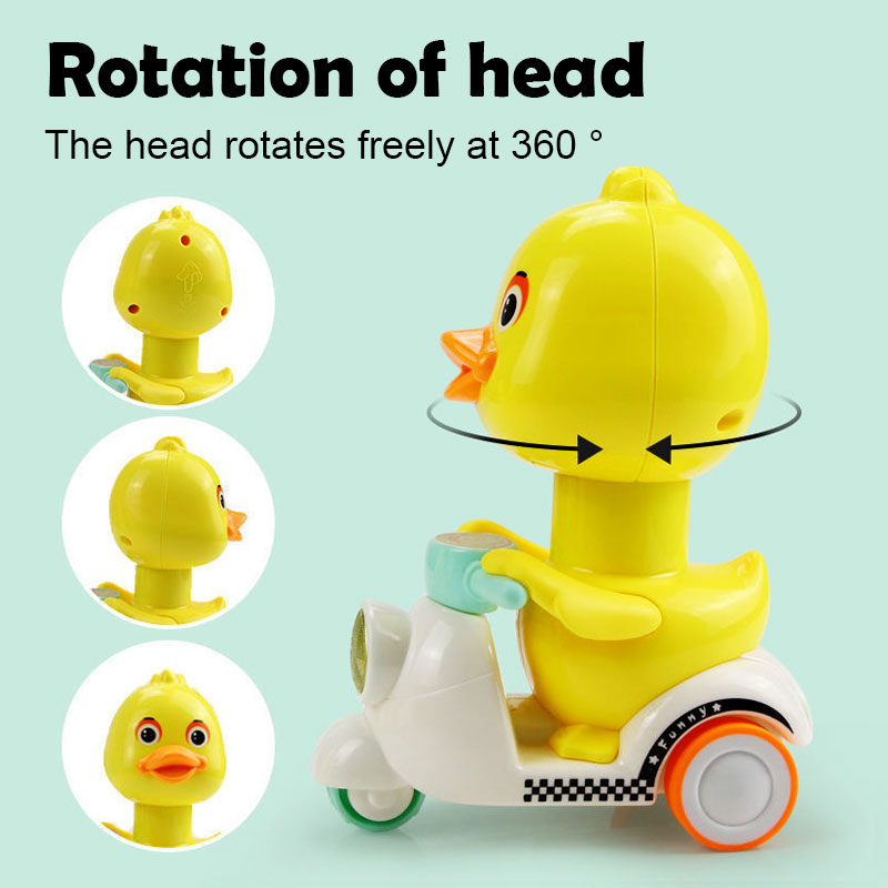AliExpress Manual Pressing Head Free Rotation Cute Duck Press Car Motorcycle Anti-collision And Anti Drop Baby Toys Mini Car For Kids, view 3