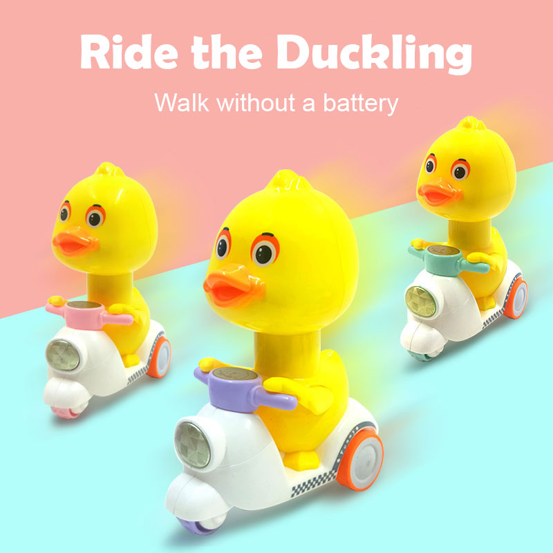 AliExpress Manual Pressing Head Free Rotation Cute Duck Press Car Motorcycle Anti-collision And Anti Drop Baby Toys Mini Car For Kids, view 4