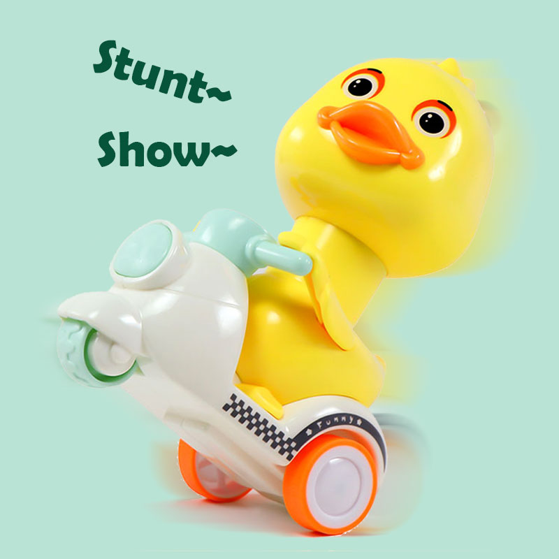 AliExpress Manual Pressing Head Free Rotation Cute Duck Press Car Motorcycle Anti-collision And Anti Drop Baby Toys Mini Car For Kids, view 5