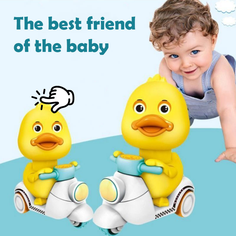 AliExpress Manual Pressing Head Free Rotation Cute Duck Press Car Motorcycle Anti-collision And Anti Drop Baby Toys Mini Car For Kids, view 6