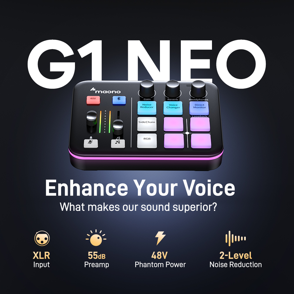 AliExpress MAONO G1 NEO Gaming Audio Mixer Audio Interface with Pro-preamp, RGB, Bluetooth, 48V Phantom Power for Live Streaming, Podcasting, Content Create, Gaming MaonoCaster G1 NEO Audio Interface (Not for USB Microphone), view 2