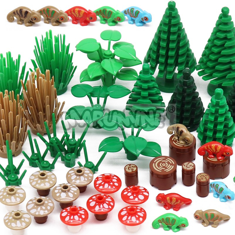 AliExpress MARUMINE 48PCS-54PCS MOC Building Blocks Accessories Set Jungle Garden City View Bricks Mode Parts Lizards 2435 3471 6064 14769