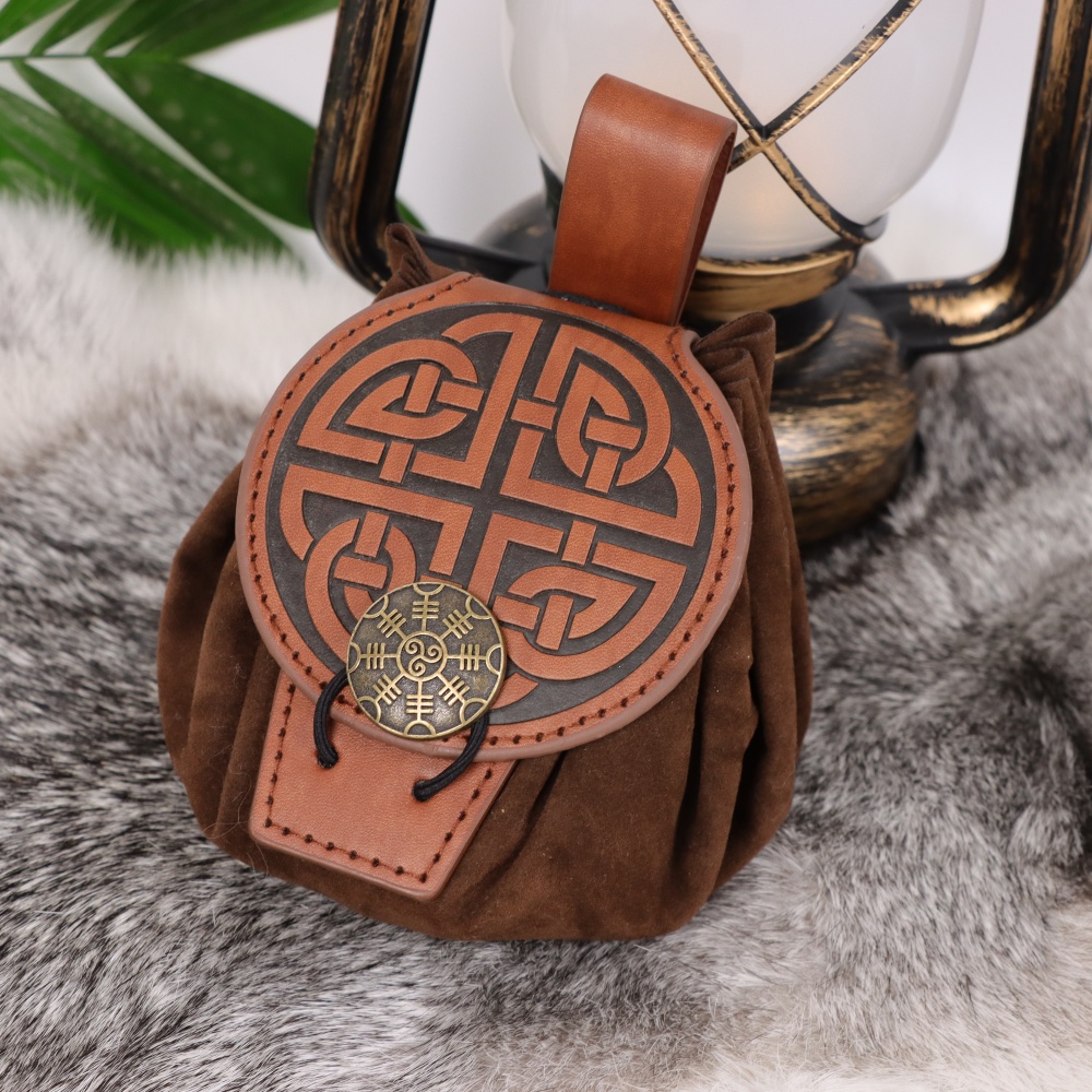AliExpress Medieval Embossed Faux Leather Belt Bag, Retro Renaissance Portable Waist Pouch Coin Purse Dice Bag For LARP Ren Faire, view 2