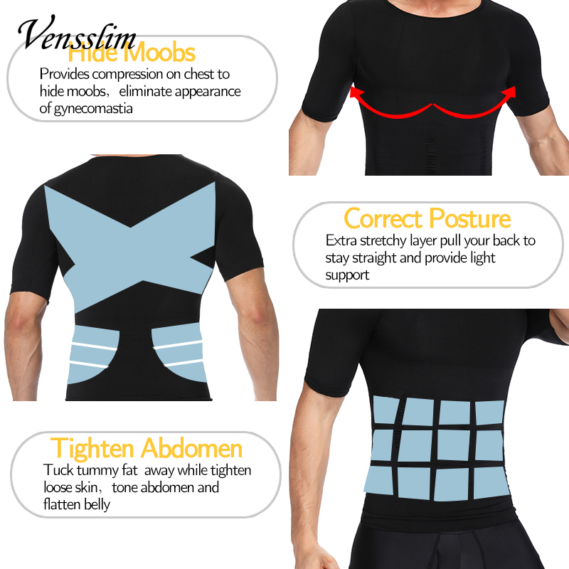 AliExpress Men Body Shaper Slimming Compression Shirts Gynecomastia Undershirt Seamless Waist Trainer Muscle Belly Weight Loss Shapewear, view 4