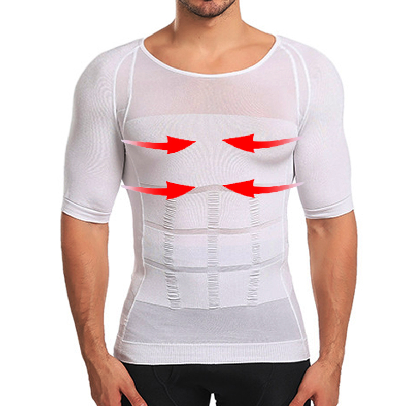 AliExpress Men Body Shapers Fitness Elastic Abdomen Tight Fitting Short Sleeve Shirt Tank Tops Shape Underwear Slimming Boobs Shaping