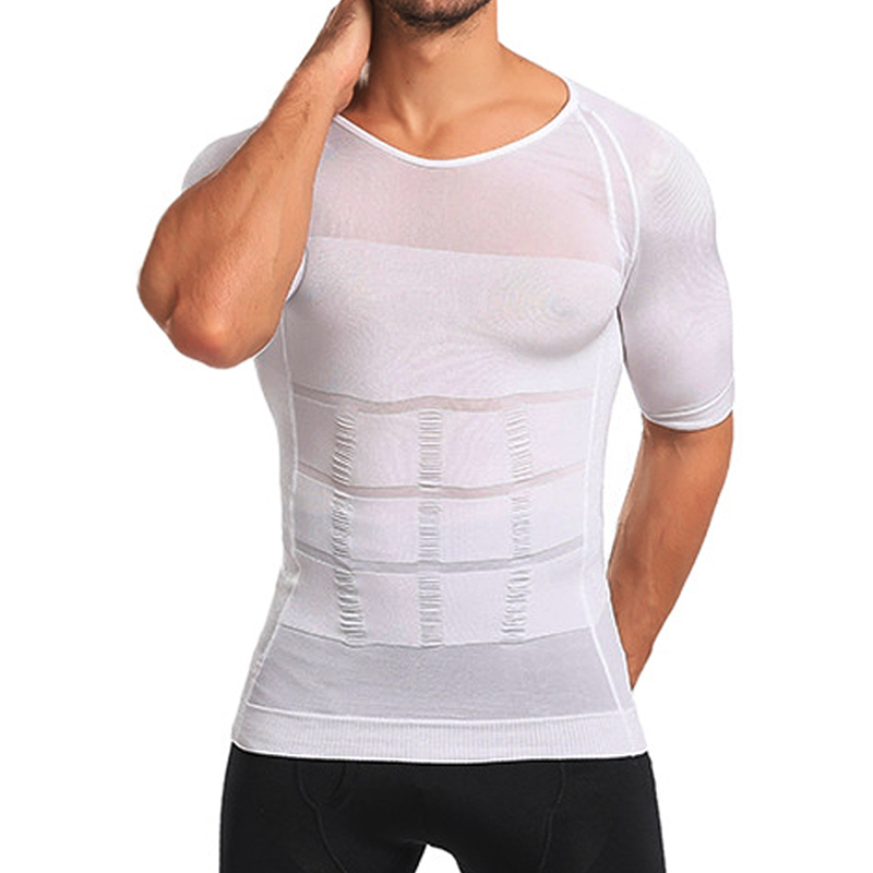 AliExpress Men Body Shapers Fitness Elastic Abdomen Tight Fitting Short Sleeve Shirt Tank Tops Shape Underwear Slimming Boobs Shaping, view 2