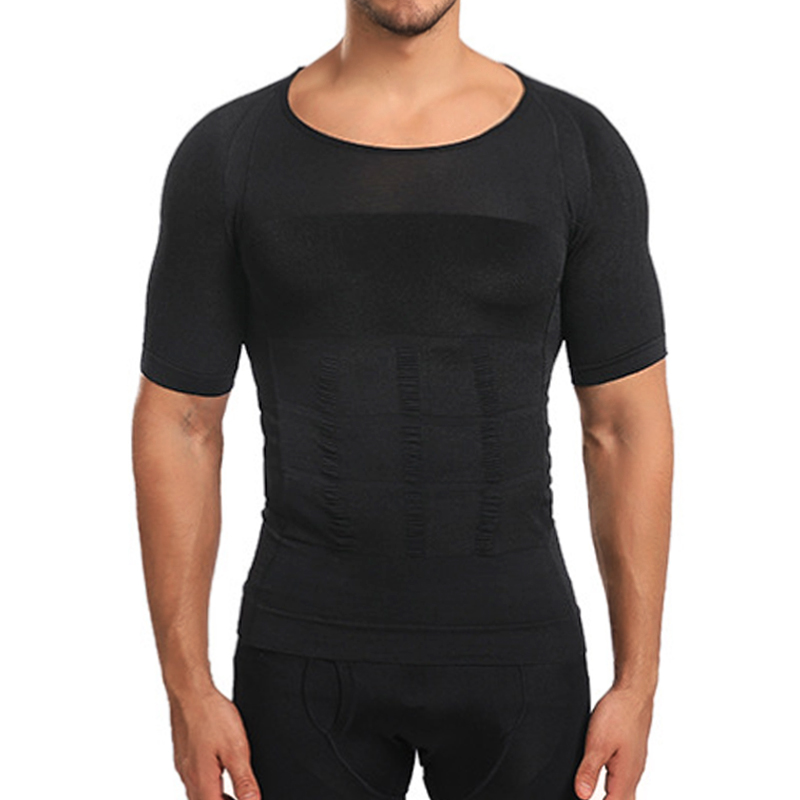 AliExpress Men Body Shapers Fitness Elastic Abdomen Tight Fitting Short Sleeve Shirt Tank Tops Shape Underwear Slimming Boobs Shaping, view 3