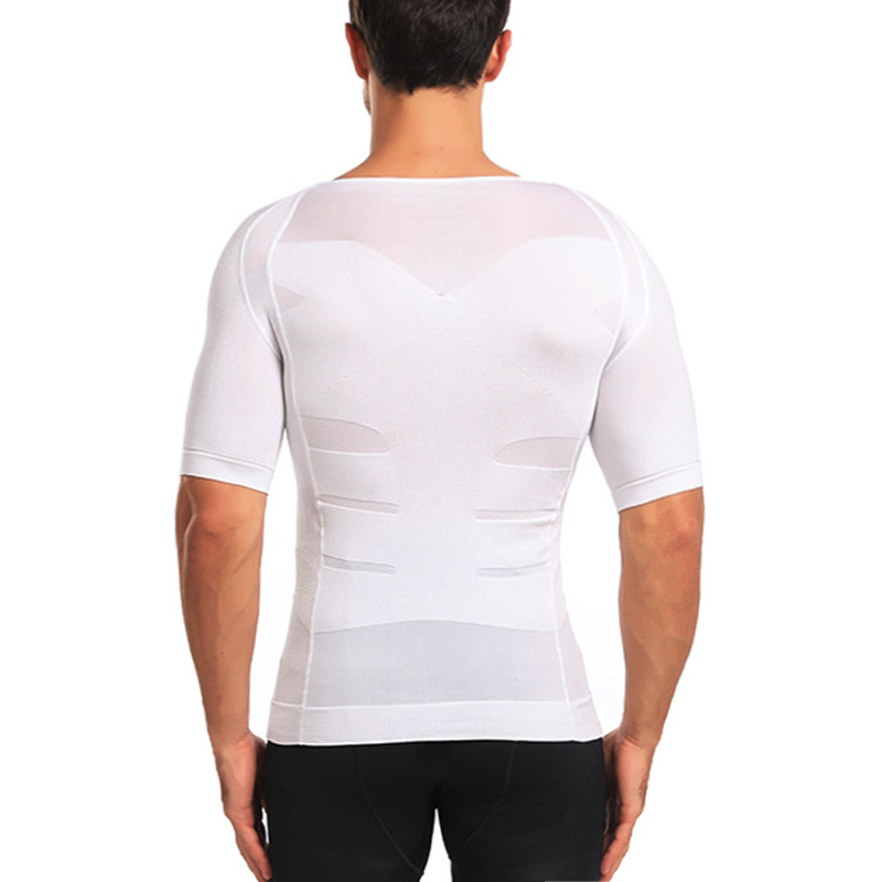 AliExpress Men Body Shapers Fitness Elastic Abdomen Tight Fitting Short Sleeve Shirt Tank Tops Shape Underwear Slimming Boobs Shaping, view 4
