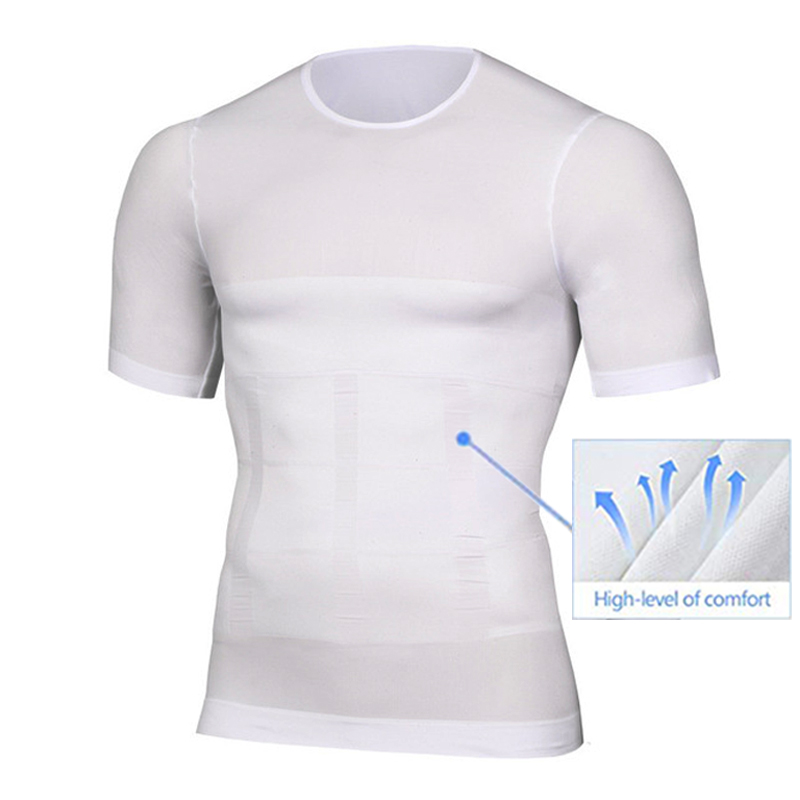 AliExpress Men Body Shapers Fitness Elastic Abdomen Tight Fitting Short Sleeve Shirt Tank Tops Shape Underwear Slimming Boobs Shaping, view 5