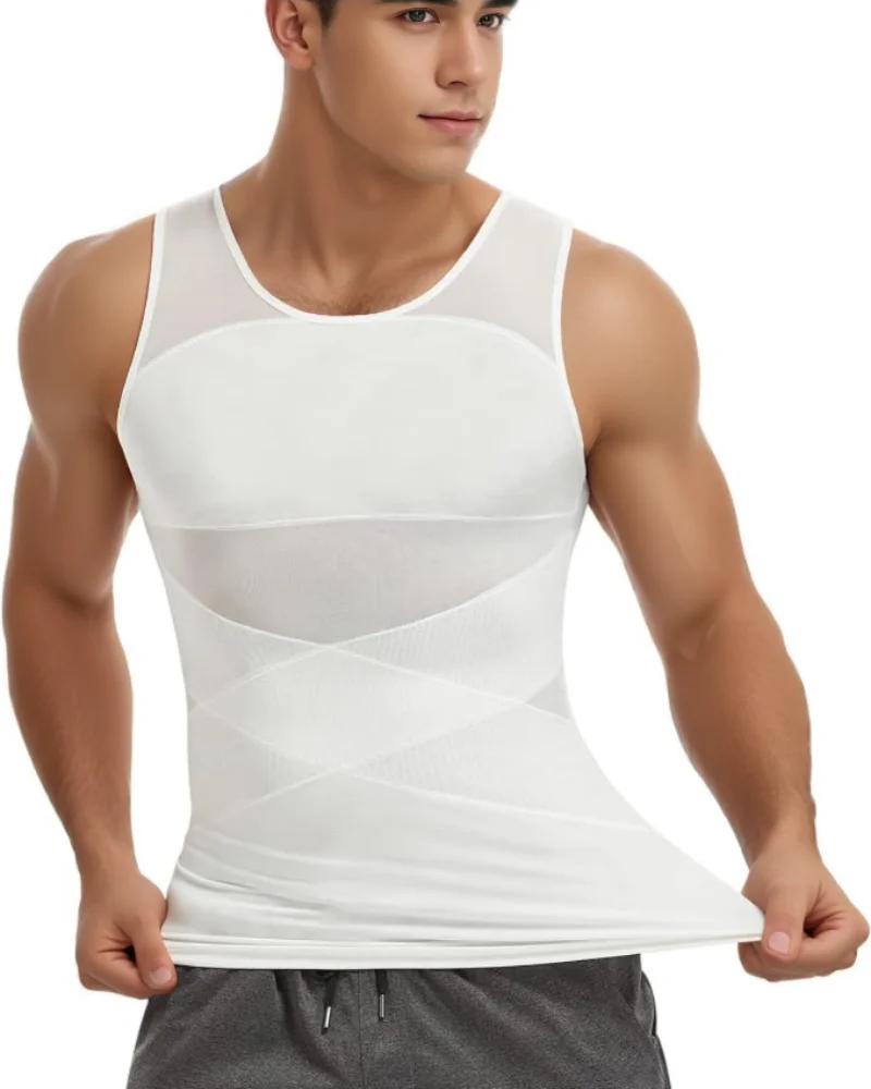 AliExpress Men Compression Shirts for Men Shapewear Chest Abdomen Control Body Shaper Slimming Undershirt Workout Vest Tank Top